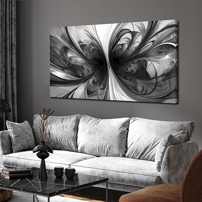 Black and White Pictures for Wall Abstract Art Wall Decor for Living Room Bedroom Office Wall Art 24 x 48 Inch-Ruum Studio Home