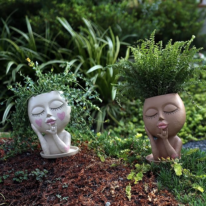 Face Flower Pots Head Planter, Cute Resin Planters for Indoor Outdoor Plants, Macetas para Plantas Unique Head Plant Pot-Ruum Studio Home