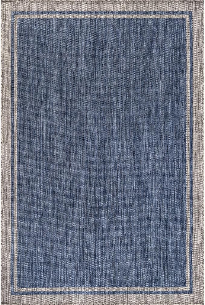 CAMILSON Indoor Outdoor Rug, 10x14 Bordered Navy Blue Gray Modern Large Area Rugs for Indoor and Outdoor Patios, Porches Waterproof Washable Porch Deck Outside Carpet (Bordered Navy, 10 x 14)-Ruum Studio Home