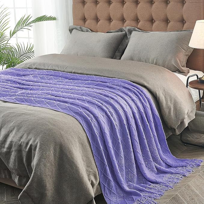 inhand Knitted Throw Blanket for Couch and Bed, Soft Living Room Home Decor Knitted Blanket with Tassel, Outdoor Lightweight Breathable Summer Blanket, Farmhouse Warm Woven Decorative, 50"x60"-Ruum Studio Home