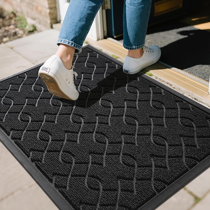 Yimobra Outdoor Mats for Front Door, All-Season Waterproof Door Mat Outside Entrance, All Weather Non-Slip Doormat, Stain and Fade Resistant, Easy Clean Patio Porch Indoor Entryway Mat, 29.5x17, Black-Ruum Studio Home