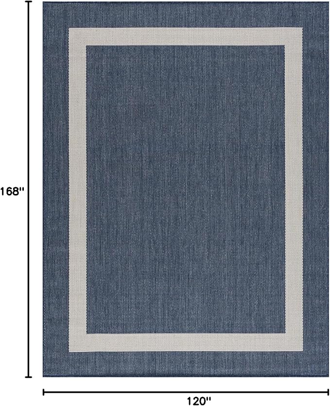CAMILSON Outdoor Rug 10x14, Large Modern Outside Rugs for Patios Porches Waterproof Durable Washable Non-Shedding, Easy-to-Clean Indoor Outdoor Area Carpet (10 x 14, Bordered - Blue/White)-Ruum Studio Home