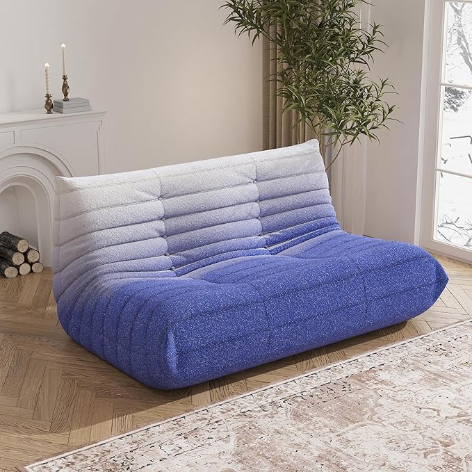 Bean Bag Chair, Loveseat Fireside Chair Bean Bag Sofa Large Bean Bag Chair for Adults, 2 Seater Bean Bag Chairs for Teens with High Density Comfortable Foam, Bean Bag for Living Room (Blue&White)-Ruum Studio Home
