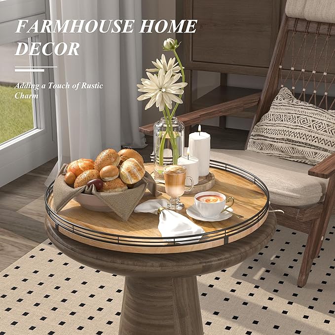 18" Lazy Susan Oak Wood Turntable Organizer for Cabinet, Farmhouse Round Wooden Large Lazy Susan Organization and Storage for Dining Table, Pantry, Kitchen, Countertop, Cupboard, Home Decor-Ruum Studio Home