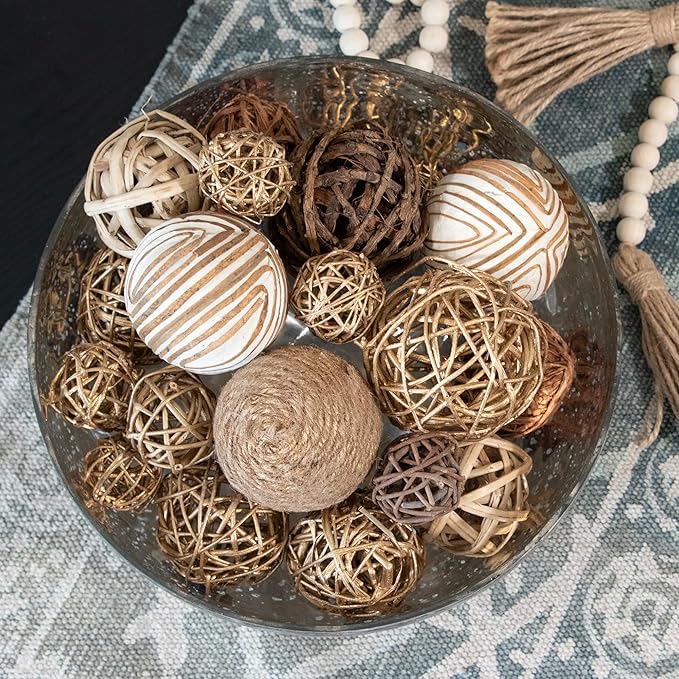 ANDALUCA Decorative Balls & Orbs Gold Natural Bag Bowl Filler Home Decor (Gold)-Ruum Studio Home