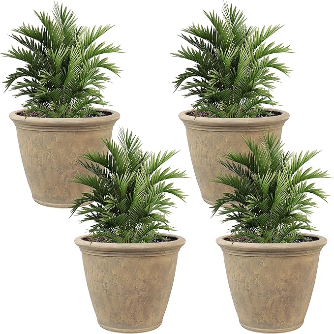 Sunnydaze 24-Inch Anjelica Large Plastic Pot for Plants - Outdoor Polyresin Round Planter with Drillable Drainage Holes - Beige - 4pk-Ruum Studio Home