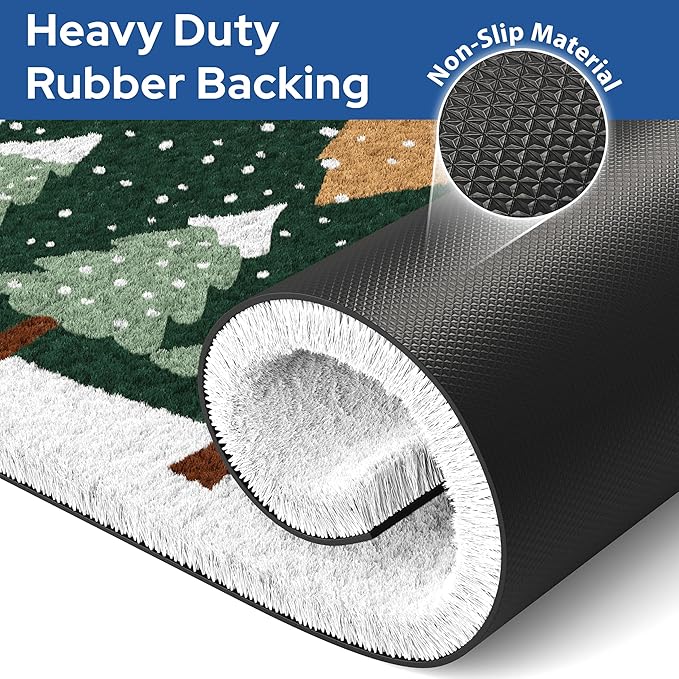 Barnyard Designs Natural Coco Coir Christmas Doormat - Large Cute Non-Slip Heavy Duty Backing Door Mat for Outside Entrance or Porch Entry, Brown (17x30, Winter Snow Forest)-Ruum Studio Home