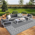 GENIMO Outdoor Rug Waterproof for Patio, 9'x12' Reversible Plastic Straw Outdoor Carpet, Camping Outside Mat for Outdoor Decor, RV, Deck, Camper, Balcony, Picnic, Grey & White-Ruum Studio Home