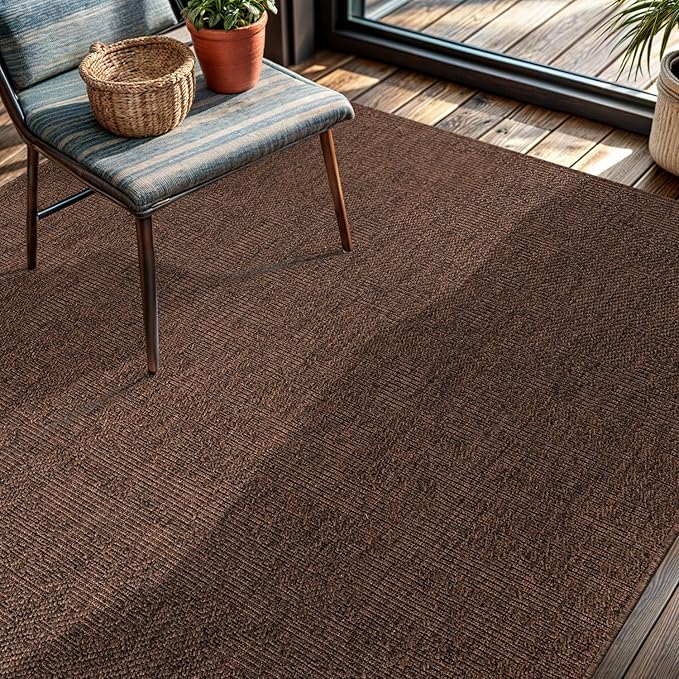 CAMILSON Easy Jute Rug 4x6, Indoor Outdoor Brown Color Fiber Area Rugs for Living Room Patio and Kitchen Rug, Solid Boho Woven Design, Easy-Cleaning, Washable Outside Carpet Alfombras (4 x 6)-Ruum Studio Home