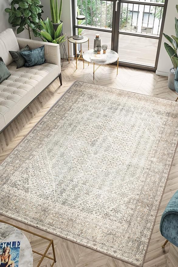 Keen Home Design 10x14 Rug - Machine Washable Area Rug with Non-Slip Backing, Ideal for Living Room, Dining Room, Bedroom - Vintage, Easy Clean, Durable, Low Pile Rug - (9'7" x 14')-Ruum Studio Home