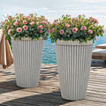 20" Resin Tall Planters for Outdoor Plants, Set of 2 Vintage Gray Large Flower Pots with Handmade Fluted Texture, Heavy-Duty and Weather-Resistant for Year Round Indoor Outdoor use-Ruum Studio Home
