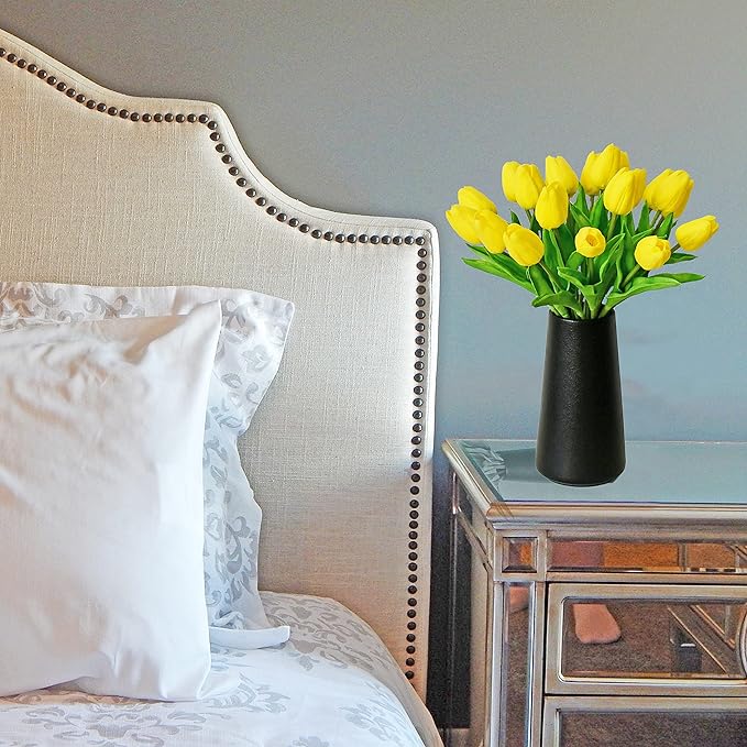 Mandy's Artificial Tulips 20 Stems Yellow PU Faux Flowers for Wedding Home Decor 13.5 Inch-Ruum Studio Home