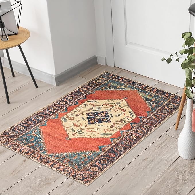 Keen Home Design 2x3 Rug - Machine Washable Entry Rug with Non-Slip Backing, Ideal for Enteryway, Kitchen, Bathroom, Laundry Room - Vintage, Easy Clean, Durable, Low Pile Rug - (2' x 3')-Ruum Studio Home