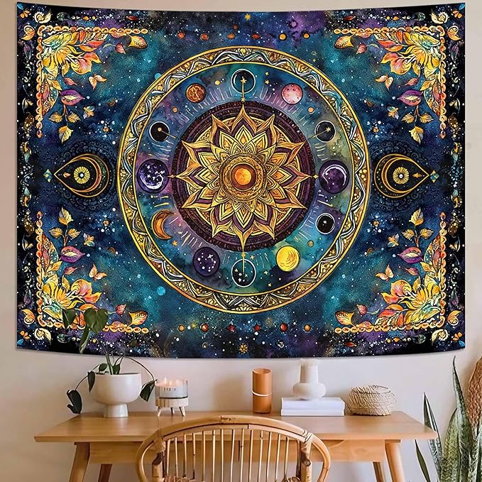 Lunerfex Mandala Solar System Tapestry Boho Tapestry for Bedroom Galaxy Tapestries Wall Hanging Living Room Wall Art and Home Decor 44x60-Ruum Studio Home