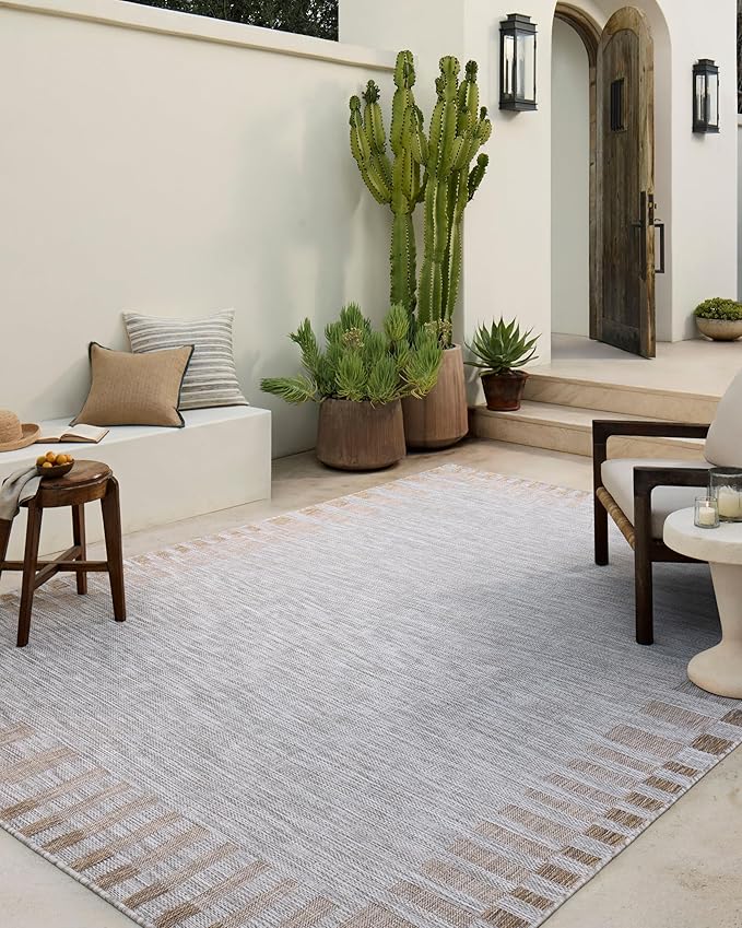 Loloi Amber Lewis Topanga Collection TOP-08 Silver/Natural 5'-3" x 7'-6" Indoor/Outdoor Area Rug-Ruum Studio Home