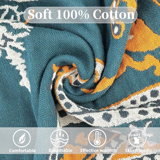 Boho Throw Blanket for Bed - 100% Pure Cotton Ultra Soft Rustic Quilt - Farmhouse Decor Bed Blankets, All Season Rustic Throw for Sofa Couch Chair(60"×80", Boho Floral)-Ruum Studio Home