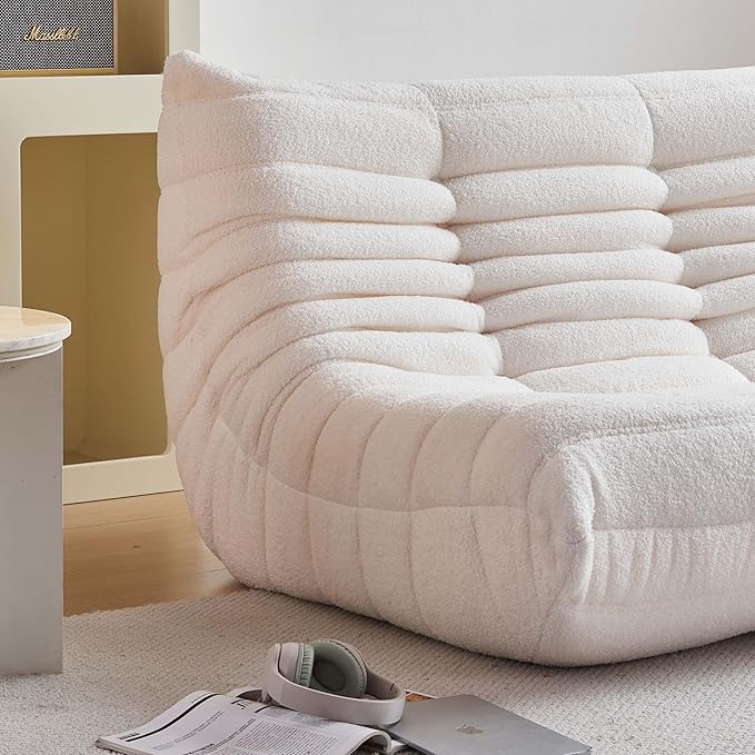 Bean Bag Chair for Adults, Oversized Loveseat Fireside Chair Comfy Lazy Floor Sofa, 2 Seater Lazy Sofa Couch Memory Foam Bean Bag for Living Room, Bedroom Apartment Office (Beige)-Ruum Studio Home