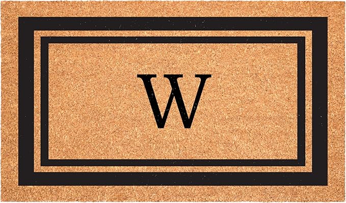 Calloway Mills 152961830W Black Border 18" x 30" Monogram Doormat, (Letter W)-Ruum Studio Home