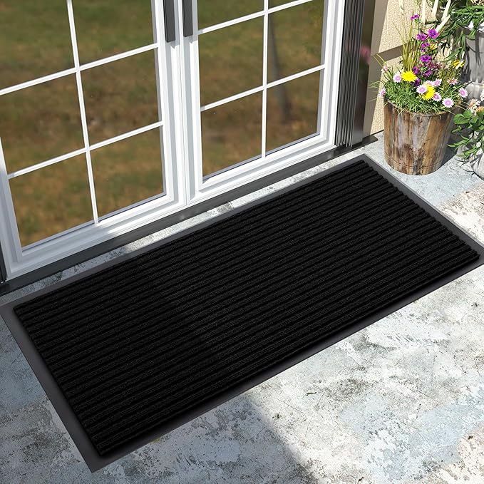 Yimobra Front Door Mat Outdoor Indoor Entrance, 100% Waterproof All-Season All Weather Doormat, Welcome Matt Outside Entry, Non Slip, Low Profile, Heavy Duty Patio Porch Floor Mats,47 x 24,Black-Ruum Studio Home