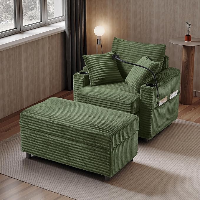 Accent Chair with Storage Ottoman Upholstered Living Room Chairs for Reading Chair with Chaise Lounge Chairs Indoor, Comfortable Armchair for Bedroom-Ruum Studio Home