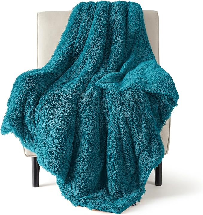 Bedsure GentleSoft Fuzzy Sherpa Faux Fur Twin Blanket Teal Cozy Gifts for Women Men, Soft Fleece Plush Warm Minky Thick Blanket Twin Size for Bed, Couch, Room Dorm Essentials Teal Decor Gifts, 60x80-Ruum Studio Home