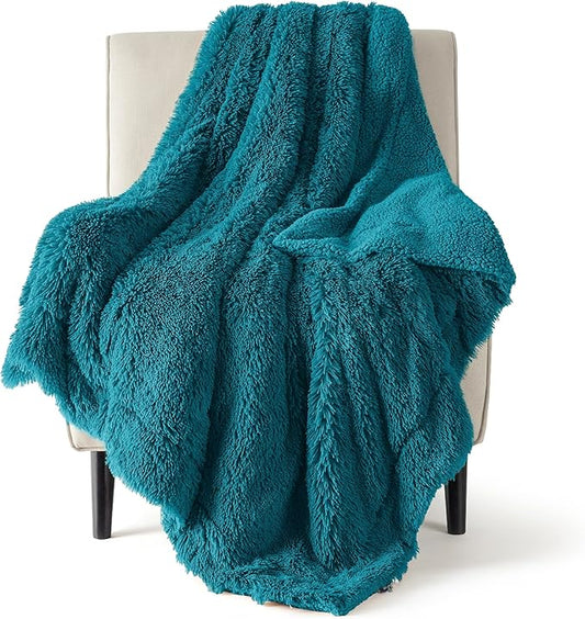 Bedsure GentleSoft Fluffy Turquoise Teal Throw Blanket, Teal Decor Cozy Gifts for Women Men, Soft Fuzzy Sherpa Fleece Plush Thick Warm Faux Fur Throws for Couch, Aqua Blanket Gifts for Mom, 50x60-Ruum Studio Home