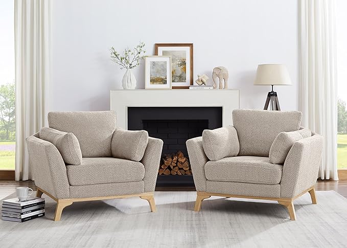 Large-Sized Accent Chair, Thick Cushion Bedroom Reading Chair, Comfortable Living Room Single Sofa， Boucle Camel-Ruum Studio Home