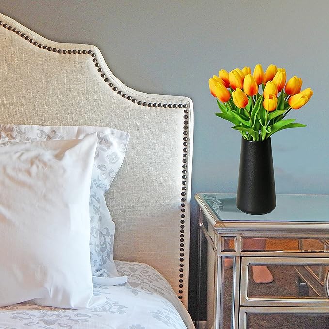 Mandy's Artificial Tulips 20 Stems Sunset PU Faux Flowers for Wedding Home Decor 13.5 Inch-Ruum Studio Home