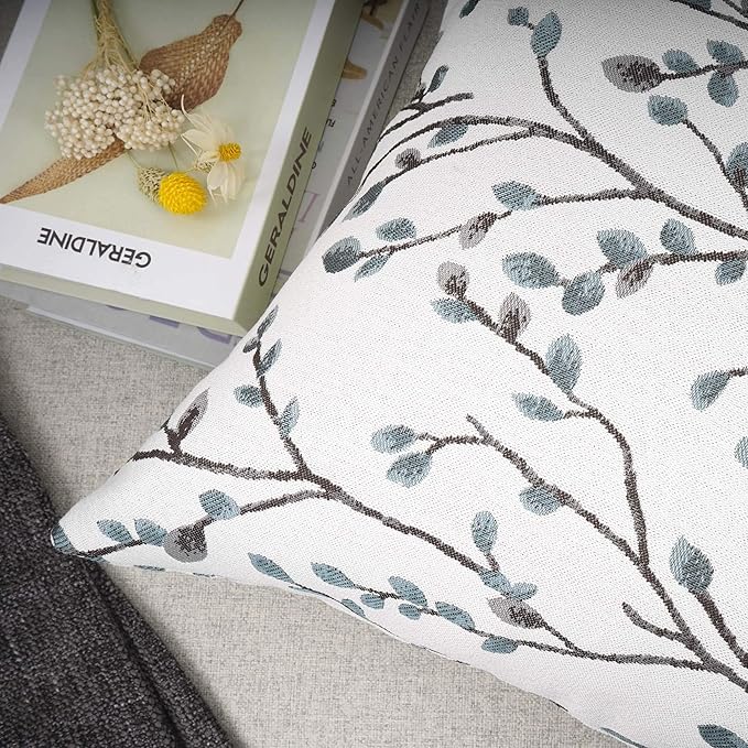 YOUR SMILE Classical Embroidery Jacquard Teal Leaf Pattern Square Decorative Throw Pillow Case Cushion Cover 18x18 inch-Ruum Studio Home