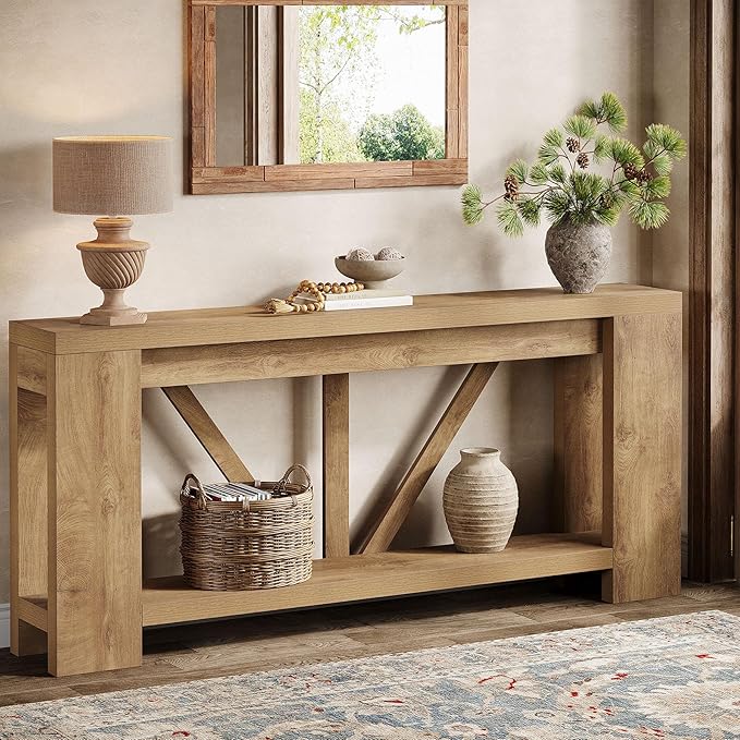 Tribesigns 70.9" Extra Long Entry Table, Farmhouse Wood Console Table with Storage, Modern Accent Sofa Table Behind Couch Foyer Tables for Entryway, Living Room, Entrance, Light Brown-Ruum Studio Home