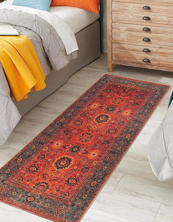 Keen Home Design 2x12 Rug - Machine Washable Runner with Non-Slip Backing, Ideal for Hallway, Entryway, Kitchen, Laundry Room - Vintage, Easy Clean, Durable, Low Pile Rug - (2'6" x 12')-Ruum Studio Home