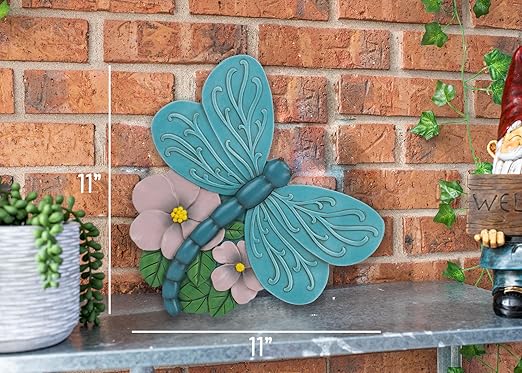 NAT & Jules Animal Character Shaped Dimensional Indoor Outdoor 11 inch Cast Resin Decorative Garden Stepping Stone, Patio, Walkway Sculpture Yard Art, Teal Blue Dragonfly-Ruum Studio Home