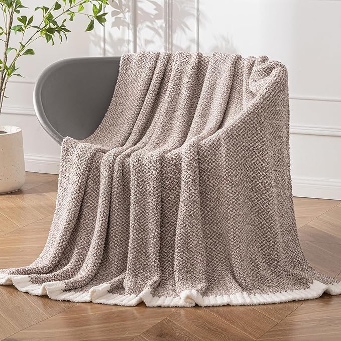 MIULEE Super Soft Throw Blanket for Couch, Taupe Cozy Fluffy Warm Blankets Lightweight Knit Throw Blankets for Sofa, Bed, Chair, Living Room, Camping, Picnic, 60 x 80 inch-Ruum Studio Home