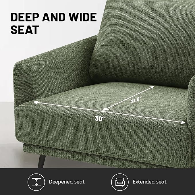 Oversized Accent Chair for Living Room Chairs Reading Arm Chair Comfy Modern Single Sofa Side Chairs with Metal Legs & Soft Cushion for Bedroom, Balcony,Waiting Room (Polyester, Moss Green)-Ruum Studio Home