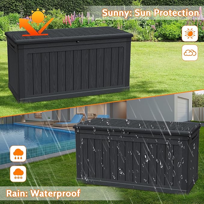 260 Gallon Double-Wall Resin Deck Box - Lockable Waterproof Outdoor Storage Box, 1000lbs Capacity & Doubles as Seating for Patio Furniture - Garden Tools, Pool Accessories (Black)-Ruum Studio Home