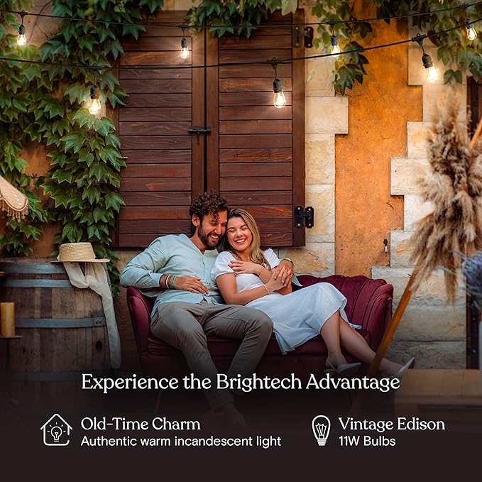 Brightech Ambience Pro Incandescent Outdoor String Lights - Commercial Grade Waterproof Patio Lights with 24 Ft Dimmable Edison Bulbs, Porch String Lights for Patio, Backyard, Christmas - 7 Bulbs 11W-Ruum Studio Home