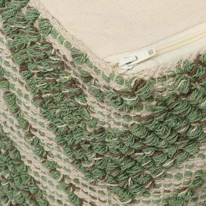 REDEARTH · Tufted Pouf Ottoman with Filler Textured Storage Cube Bean Bag Pouffe Footrest for Living Room, Bedroom, Nursery, Kidsroom; 100% Cotton (17.5"X17.5"X17.5", Solitaire Lozenge Kiwi)-Ruum Studio Home