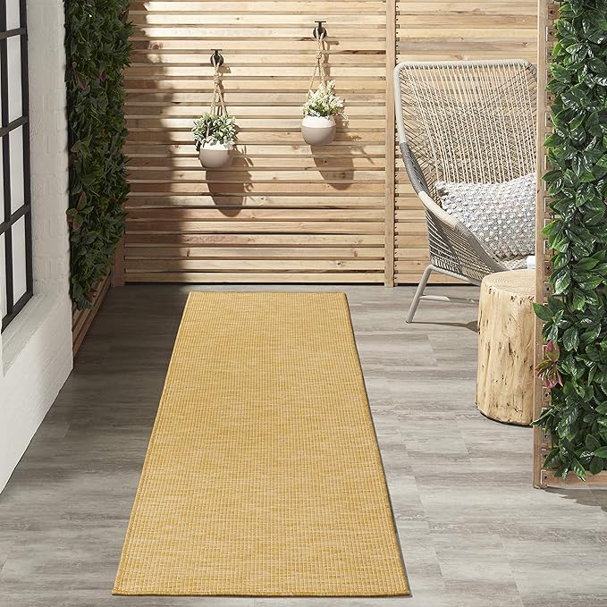 Nourison Positano Indoor/Outdoor Yellow 2'2" x 12' Area Rug, Easy Cleaning, Non Shedding, Bed Room, Living Room, Dining Room, Backyard, Deck, Patio (2x12)-Ruum Studio Home
