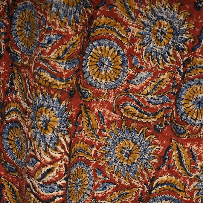 Handmade Cotton Throw Blanket | Floral Block Print in Orange & Navy | 48x70 Inches Fringed Bed Runner | Lightweight Boho Sofa Throw for Couch, Living Room & Bedroom Decor-Ruum Studio Home