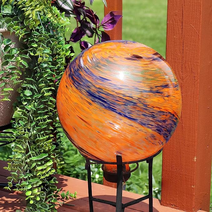 Sunnydaze 10-Inch Gazing Ball for Garden - Glass Gazing Globe for Outside - Garden Orb Yard Decor - Sunset Sky - Set of 2-Ruum Studio Home