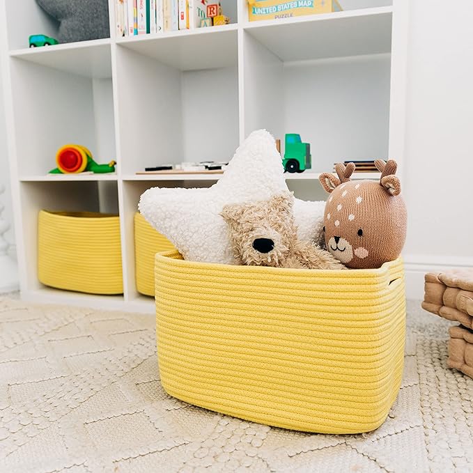 OrganiHaus Yellow Basket for Shelves, Decorative Cloth for Organizing, Cotton Rope Storage Basket for Toys, Small Woven Baskets for Storage-Ruum Studio Home