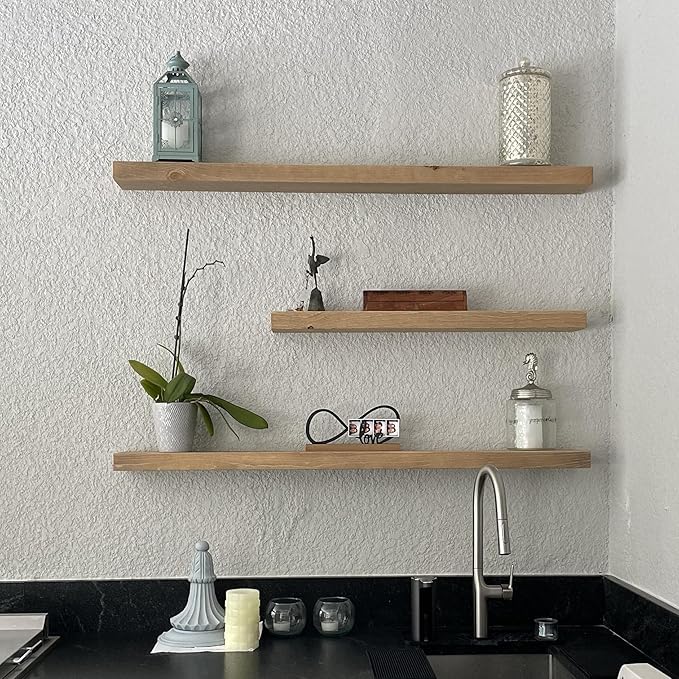 joelsantiques 48 Inch Wooden Floating Shelves for Wall - 48x6x2 in - Made of Natural Wood - Long Heavy Duty Rustic Wall Shelves for Bedroom - Perfect for Living Room, Kitchen - Natural-Ruum Studio Home