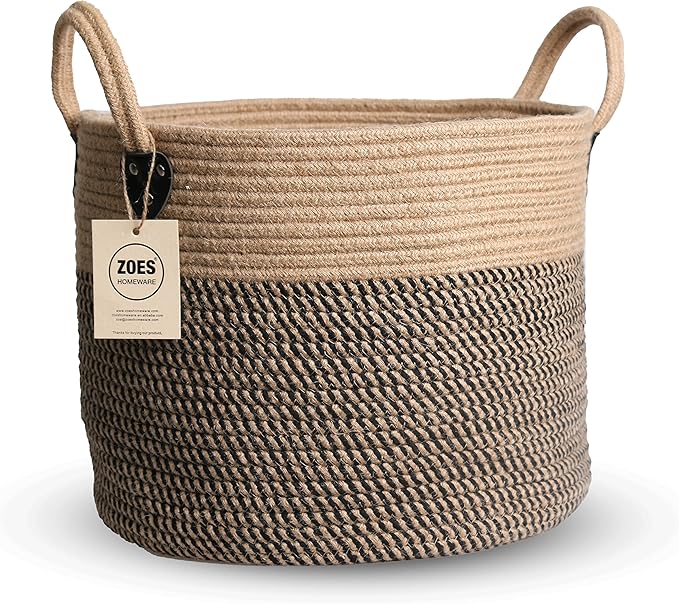 14"x12" Natural Jute Rope Woven Storage Basket with Handles for Plant, Blankets,Toys,Clothes,Shoes - Living Room Home Decor,Multifunctional Basket for Organizer,Picnic,Artificial Tree-Ruum Studio Home