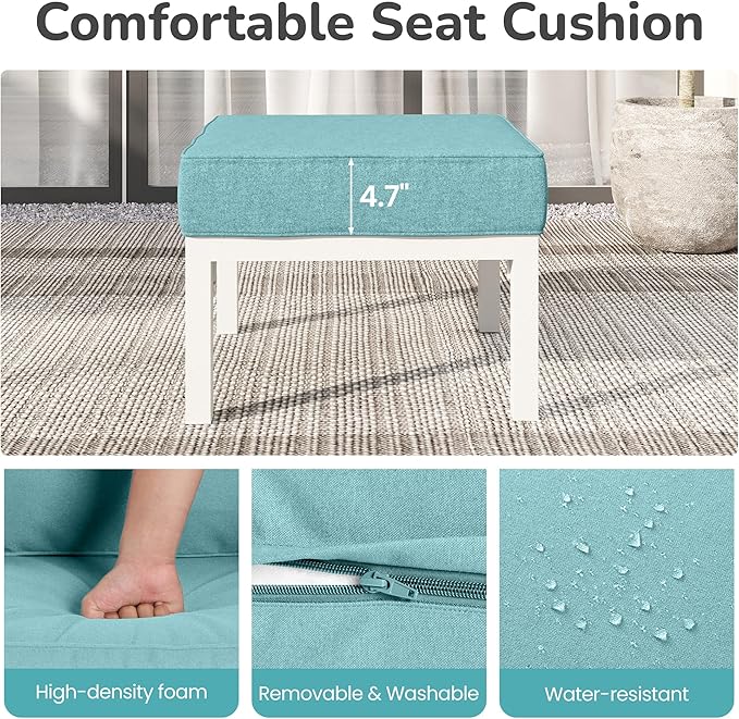 Solaste Outdoor Footstools Patio Ottoman Set of 2, Aluminum All-Weather Outdoor Footrest Seat with Removable Cushions, Patio Furniture Ottomans for Garden, Backyard, Poolside-White-Ruum Studio Home