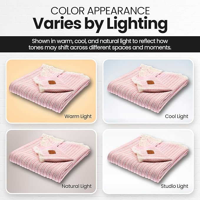 Gold Case Throw Blanket for Couch – 100% Recycled Turkish Cotton Blankets & Throws – Elegant Decorative Throw Blankets for Living Room Sofa – Woven Throws for Couch – Vintage Pink – 60x80-Ruum Studio Home