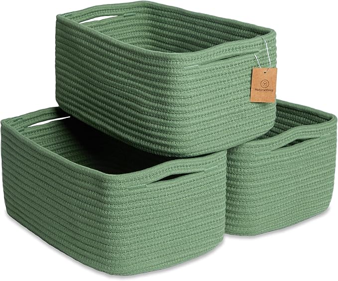 NaturalCozy 13.5”x8.5”x5.5” Rectangle Storage Baskets for Shelves 3 Pack | Cotton Rope Woven Small Baskets for Organizing | Small Storage Bins for Nursery, Bathroom, Closet, Shelf, Decorative-Ruum Studio Home