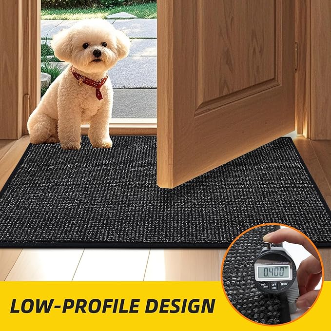 JSEI Dirt Trapper Door Mat 24"x36" Non-Slip Washable Entrance Mat, Dog Doormats, Absorbent & Fade-Resistant Floor Mats, Low Profile Welcome Mats for Entryway, Front Door, and Inside Entrance, Black-Ruum Studio Home