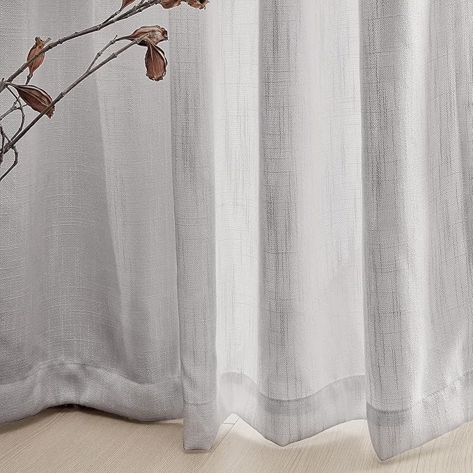 MYSKY HOME 90 Inch Farmhouse Curtains for Living Room, Sliding Door Patio Drapes for Doorways Soft Semi Sheer Light Filtering Window Decor, 50" Width x 90" Length, Light Grey, 2 PCs-Ruum Studio Home