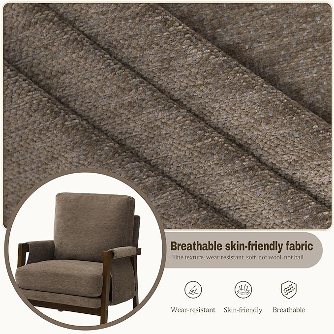 Modern Accent Chairs Set of 2 for Living Room Mid Century Arm Chairs Upholstered Bedroom Chairs Comfy Lounge Chairs with Solid Wood Frame, Dark Brown-Ruum Studio Home
