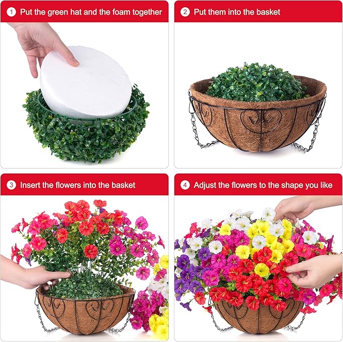 Artificial Faux Hanging Flowers Plants Basket for Outdoors, Silk Morning Glory with Eucalyptus in Planter Look Real UV Resistant Fake Flowers for Porch Outside Patio Balcony Yard Indoor Summer Decor-Ruum Studio Home